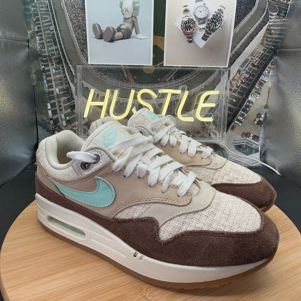 Nike Air Max 1 PRM “Crepe Hemp” Medium Brown/Mint Foam, size 7